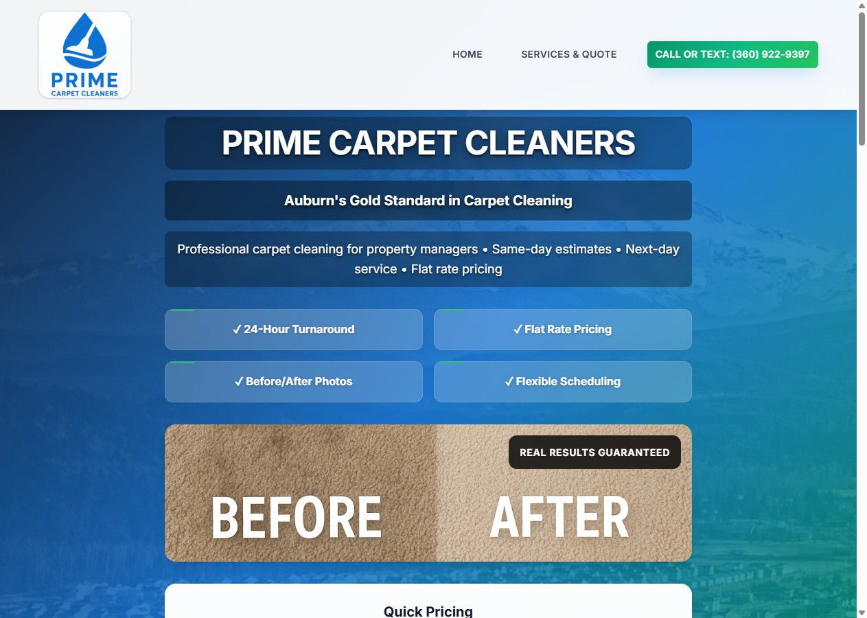 Prime Carpet Cleaners — a live website RingSteady built