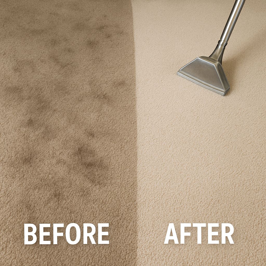 Carpet before and after cleaning, side by side